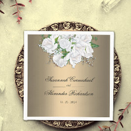 ロマンチックエレガントでバラの金ゴールド結婚の スタンダードカクテルナプキン