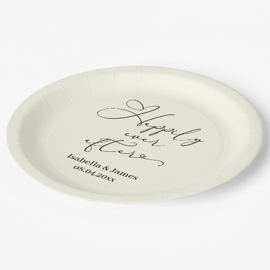 ロマンチックエレガントなアイボリーの後ずっと幸せ結婚に ペーパープレート (アングル)