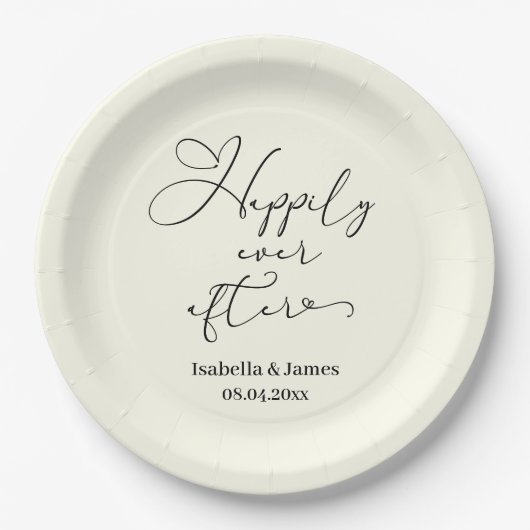 ロマンチックエレガントなアイボリーの後ずっと幸せ結婚に ペーパープレート (正面)