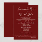 ロマンチックエレガントなアイボリースクリプトBurgundy結婚's 招待状 (正面/裏面)