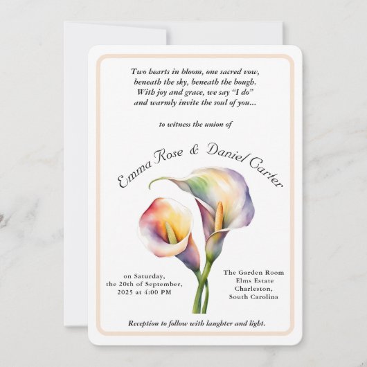 ロマンチックエレガントなカラリージーソフトウォーターカラーパステル 招待状 (正面)