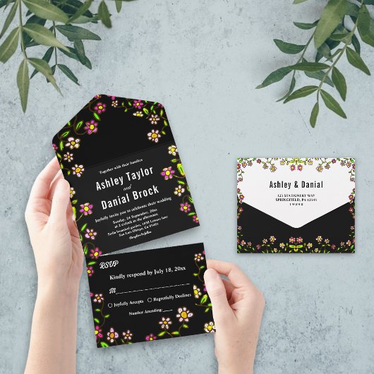 ロマンチックエレガントなグローフラワーズボホフローラ結婚ズ オールインワン招待状