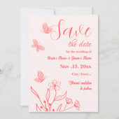 ロマンチックエレガントなコーラルピンクのフローラ結婚ズ セーブザデート (正面)