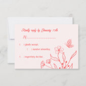 ロマンチックエレガントなコーラルピンクのフローラ結婚ズ 出欠カード (正面)