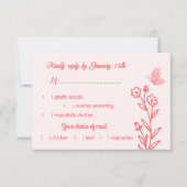 ロマンチックエレガントなコーラルピンクのフローラ結婚ズ 出欠カード (正面)