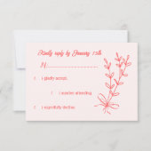 ロマンチックエレガントなコーラルピンクのフローラ結婚ズ 出欠カード (正面)