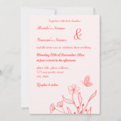 ロマンチックエレガントなコーラルピンクのフローラ結婚ズ 招待状 (正面)