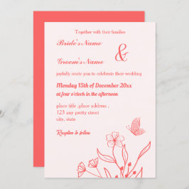 ロマンチックエレガントなコーラルピンクのフローラ結婚ズ 招待状