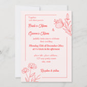 ロマンチックエレガントなコーラルピンクのフローラ結婚ズ 招待状 (正面)