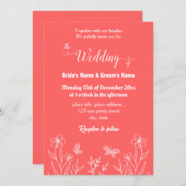 ロマンチックエレガントなコーラルピンクのフローラ結婚ズ 招待状