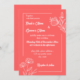 ロマンチックエレガントなコーラルピンクのフローラ結婚ズ 招待状