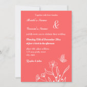 ロマンチックエレガントなコーラルピンクのフローラ結婚ズ 招待状 (正面)