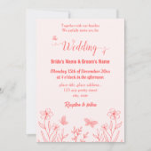 ロマンチックエレガントなコーラルピンクのフローラ結婚ズ 招待状 (正面)