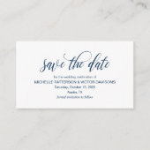 ロマンチックエレガントなスクリプト、ネイビーブルー、日付を保存 エンクロージャーカード (正面)