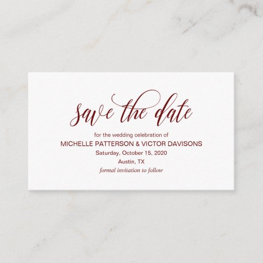 ロマンチックエレガントなスクリプト， Burgundy, Save the date エンクロージャーカード (正面)