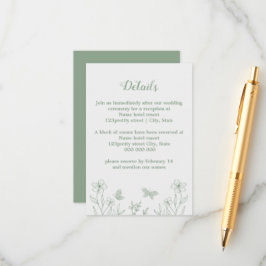 ロマンチックエレガントなセージ緑のフローラ結婚の エンクロージャーカード