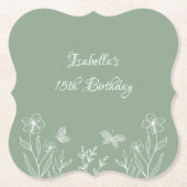 ロマンチックエレガントなセージ緑のフローラ結婚の ペーパーコースター (正面)