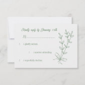 ロマンチックエレガントなセージ緑のフローラ結婚の 出欠カード (正面)