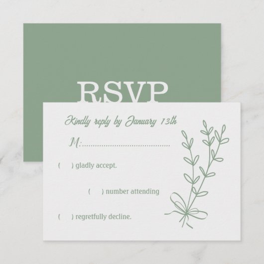 ロマンチックエレガントなセージ緑のフローラ結婚の 出欠カード (正面/裏面)