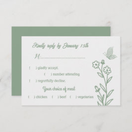 ロマンチックエレガントなセージ緑のフローラ結婚の 出欠カード