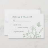 ロマンチックエレガントなセージ緑のフローラ結婚の 出欠カード (正面)