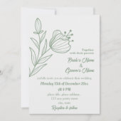 ロマンチックエレガントなセージ緑のフローラ結婚の 招待状 (正面)