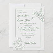 ロマンチックエレガントなセージ緑のフローラ結婚の 招待状 (正面)