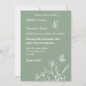 ロマンチックエレガントなセージ緑のフローラ結婚の 招待状 (正面)