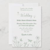 ロマンチックエレガントなセージ緑のフローラ結婚の 招待状 (正面)