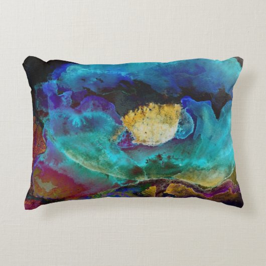 ロマンチックエレガントなティール(緑がかった色)フローラの水の色絵画の アクセントクッション (正面)