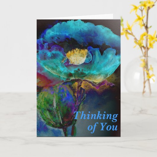 ロマンチックエレガントなティール(緑がかった色)フローラの水の色絵画の カード (黄色い花)