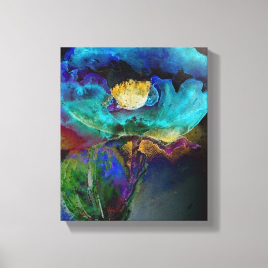 ロマンチックエレガントなティール（緑がかった色）フローラの水の色絵画の キャンバスプリント (正面)