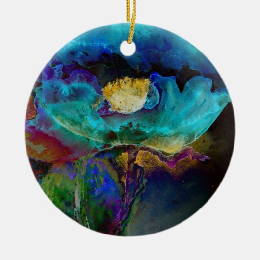 ロマンチックエレガントなティール（緑がかった色）フローラの水の色絵画の セラミックオーナメント (正面)