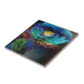 ロマンチックエレガントなティール（緑がかった色）フローラの水の色絵画の タイル (側面)