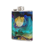 ロマンチックエレガントなティール（緑がかった色）フローラの水の色絵画の フラスク (左)