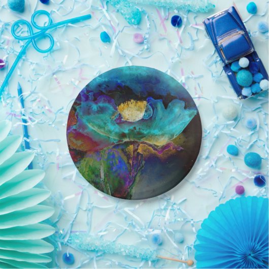 ロマンチックエレガントなティール（緑がかった色）フローラの水の色絵画の ペーパープレート (パーティー)