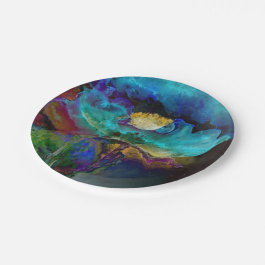 ロマンチックエレガントなティール（緑がかった色）フローラの水の色絵画の ペーパープレート (アングル)