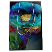 ロマンチックエレガントなティール（緑がかった色）フローラの水の色絵画の ミディアムペーパーバッグ (正面)