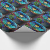 ロマンチックエレガントなティール（緑がかった色）フローラの水の色絵画の ラッピングペーパー (角)