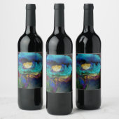 ロマンチックエレガントなティール（緑がかった色）フローラの水の色絵画の ワインラベル (ボトル)