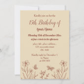 ロマンチックエレガントなテラコッタフローラ誕生日 招待状 (正面)