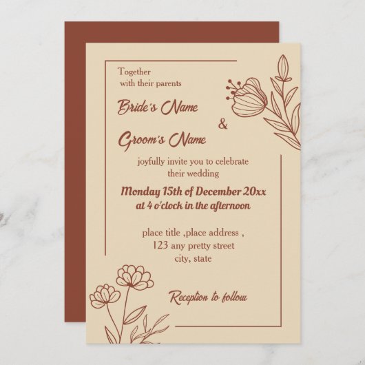 ロマンチックエレガントなテラコッタフローラ 招待状 (正面/裏面)