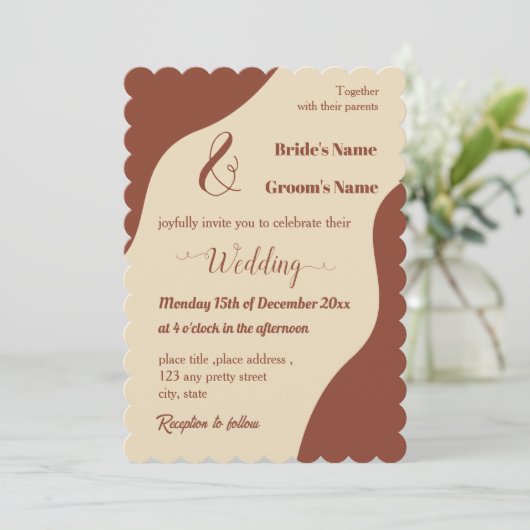 ロマンチックエレガントなテラコッタ結婚の 招待状 (スタンド正面)