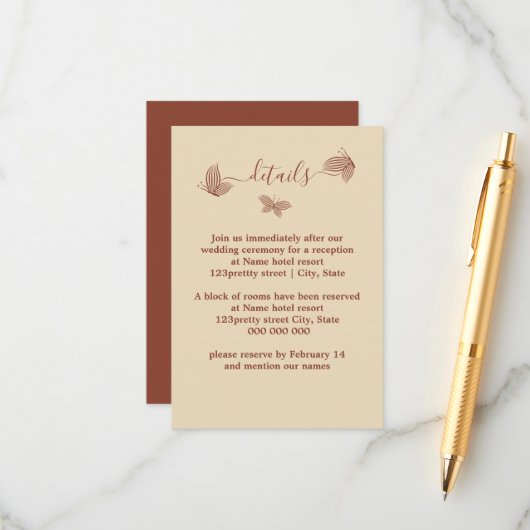 ロマンチックエレガントなテラコッタ結婚チョウ エンクロージャーカード (正面/裏面インサイチュ)