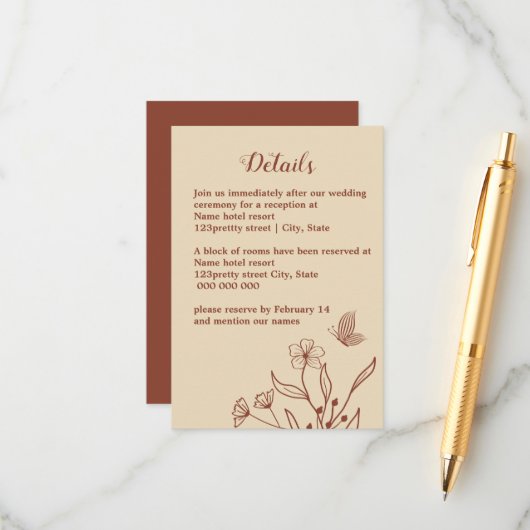 ロマンチックエレガントなテラコッタ結婚フローラ エンクロージャーカード (正面/裏面インサイチュ)