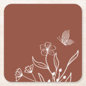 ロマンチックエレガントなテラコッタ結婚フローラ スクエアペーパーコースター (正面)