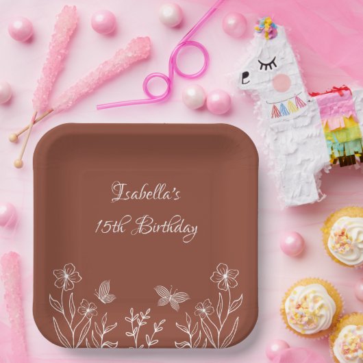 ロマンチックエレガントなテラコッタ結婚フローラ ペーパープレート (パーティー)