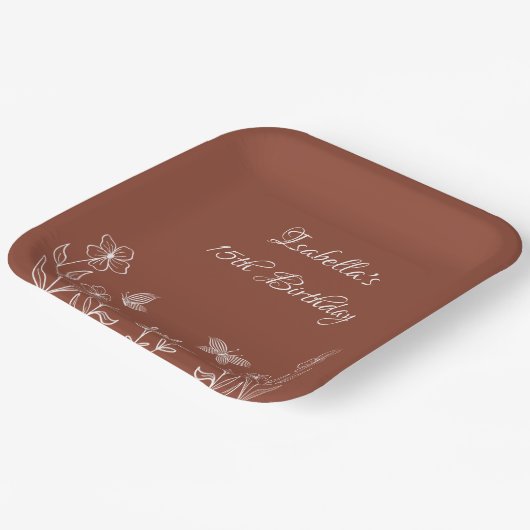 ロマンチックエレガントなテラコッタ結婚フローラ ペーパープレート (傾斜あり)