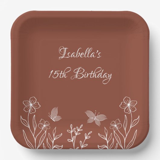 ロマンチックエレガントなテラコッタ結婚フローラ ペーパープレート (正面)