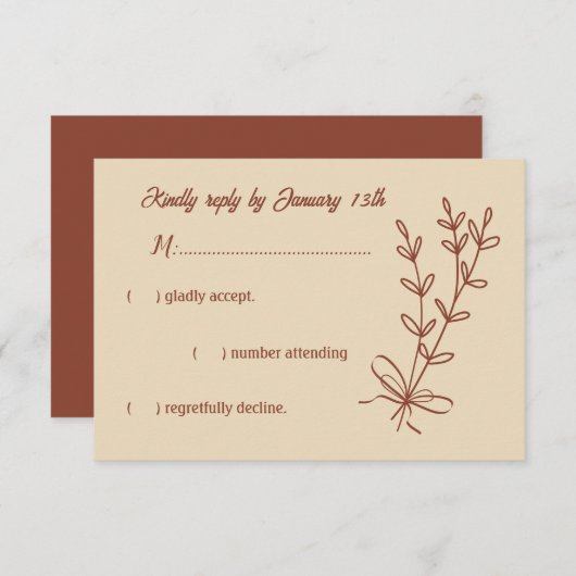 ロマンチックエレガントなテラコッタ結婚フローラ 出欠カード (正面/裏面)